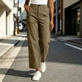 thumbnail image 4 of Cagogo Women Plus Size Wide Leg High Waisted Trousers with Pockets Casual Loose Ankle Pants Streetwear Travel Work Lounge Outfits Fall Winter Clothes, Khaki M, 4 of 9