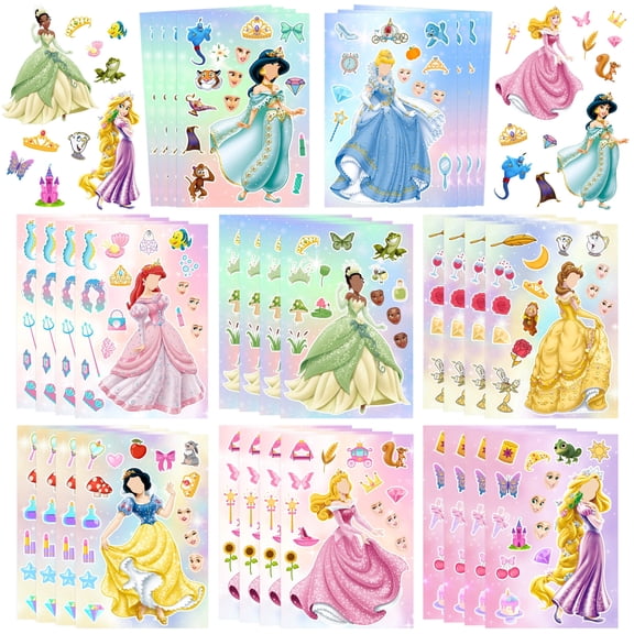 Princess Make a Face Stickers,32 Pcs Princess Diy Stickers witn 8 Designs Characters for Princess Birthday Party Supplies, Make Your Own Princess Stickers for Kids Princess Birthday Decorations Favor