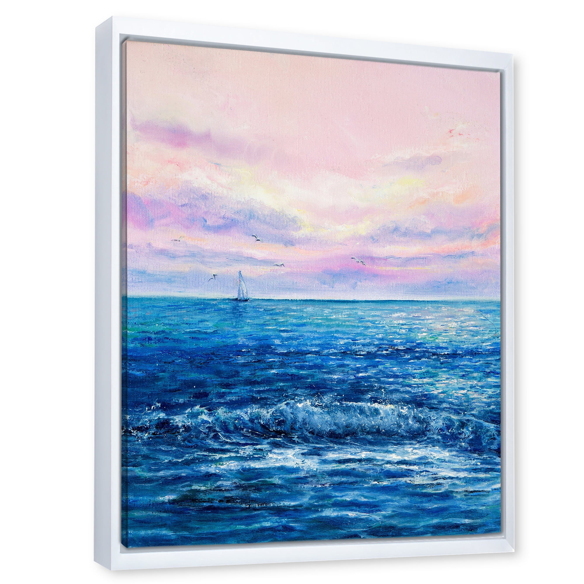 Sunrise Glow On The Ocean Waves II 24 in x 32 in Framed Painting Canvas Art Print, by Designart