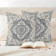 thumbnail image 3 of Beige Blue Boho Outdoor Waterproof Pillow Covers, Medieval Vintage Ethnic Floral Abstract Decorative Square Throw Pillowcase Sofa Cushion Sham for Patio/Couch/Chair, 20"x20" 2 Pack, 3 of 8