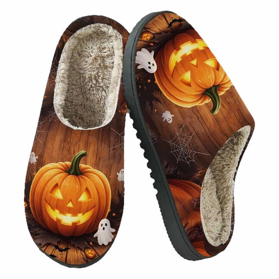 Jack-o'-lantern Women Men Memory Foam Fuzzy Slippers Warm Indoor Outdoor House Shoes