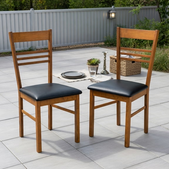 Spaco Walnut Wood Dining Chairs Set of 2 with Rubber Wood Frame, Modern Armless Kitchen Chairs for Dining Room Restaurant, Comfortable Sturdy