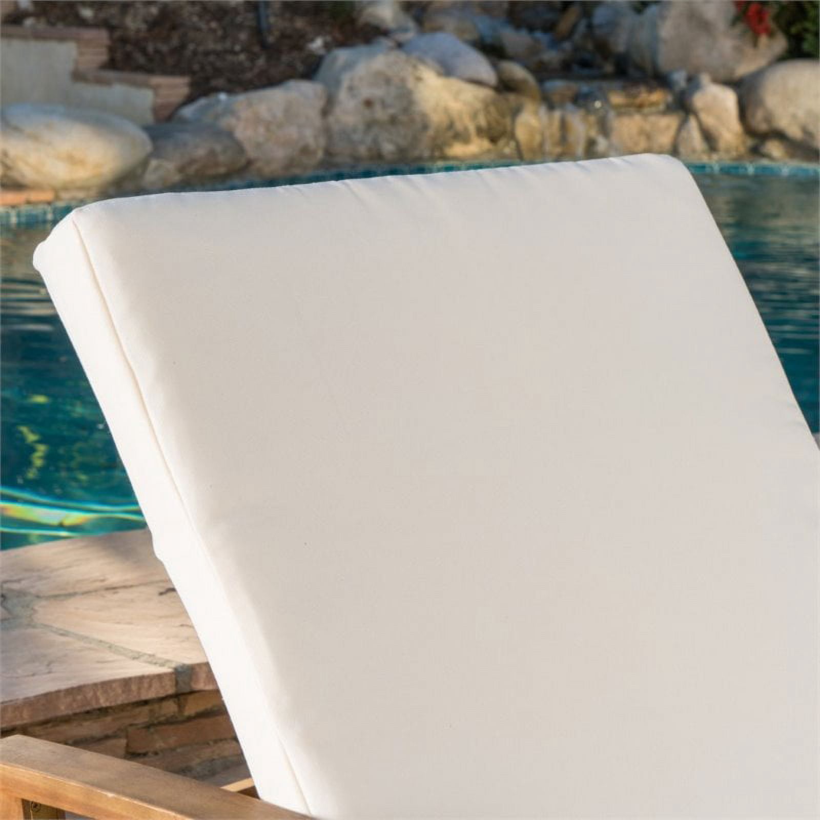 Mavis Outdoor Chaise Lounge With Cushion, Set of 2, Teak Finish, Cream