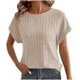 thumbnail image 4 of Sakmal Knitted Womens T Shirts Cap Crew Neck Short Sleeve Solid Casual Relaxed Fit Summer Tops 2025, 4 of 9
