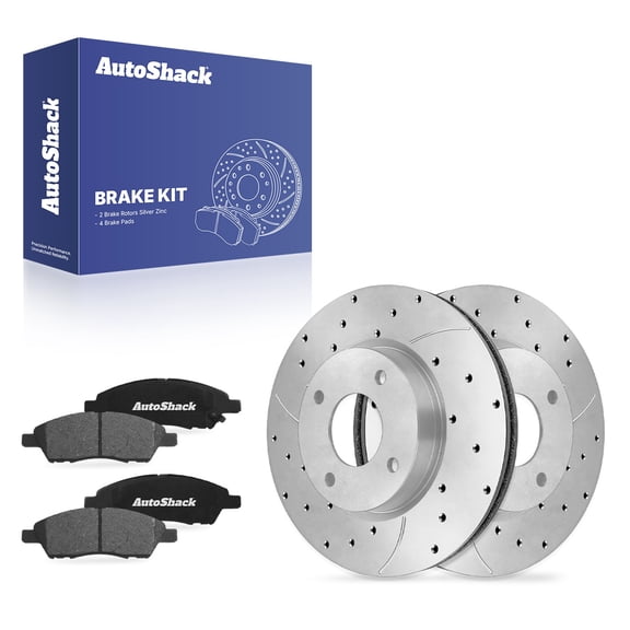 AutoShack Front Vented Drilled & Slotted Silver Zinc Coated Brake Rotors   Ceramic Pads 6-PC Brake Kit Replacement for 2012-2019 Nissan Versa 2015-2019 Nissan Micra SilverShield Pro 10.24" (260 mm)