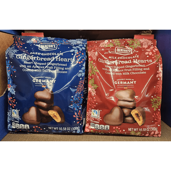Benton's Dark & Milk Chocolate Gingerbread Hearts 10.58oz 300g (2 Bags)