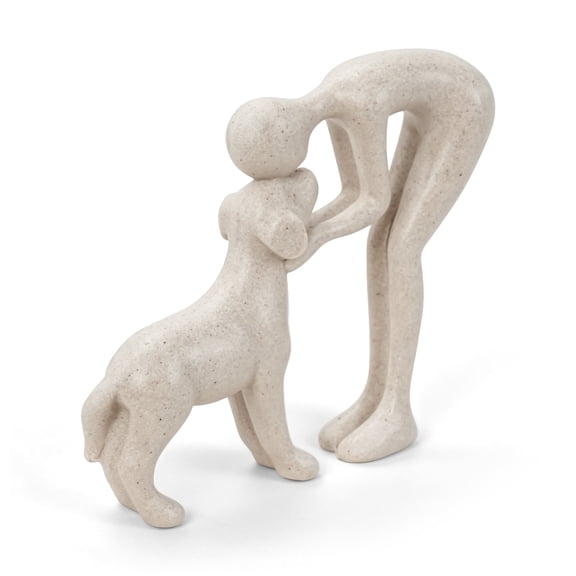 FULANDL Abstract Human-Dog Head Facing Sandstone Sculpture | An abstract sculpture celebrating the deep bond between humans and pets, a touching keepsake for dog lovers.