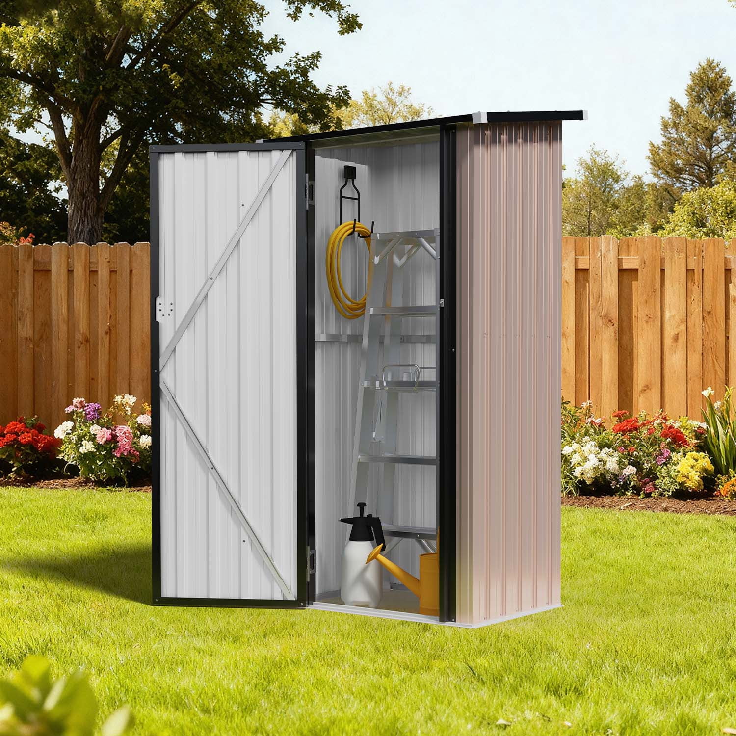 BaPiPro 3x3 ft Small Outdoor Storage Shed, Metal Tool Shed with Lockable Door for Garden Storage, Storage Cabinet Brown