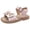 2Pink, variant on Girls Flat Sandals Open Toe Cute Bow Lightweight Thick Sole Soft Footbed Pearl Ankle Strap Princess Dress Shoes White 3.5 Big Kid