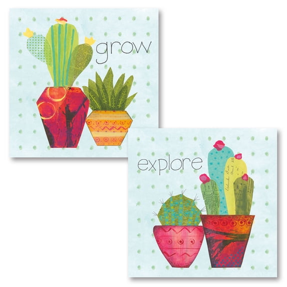 Gango Home Decor Contemporary Southwest Cactus I & II by Courtney Prahl (Printed on Paper); Two 16x16in Fine Art Paper Giclee Prints