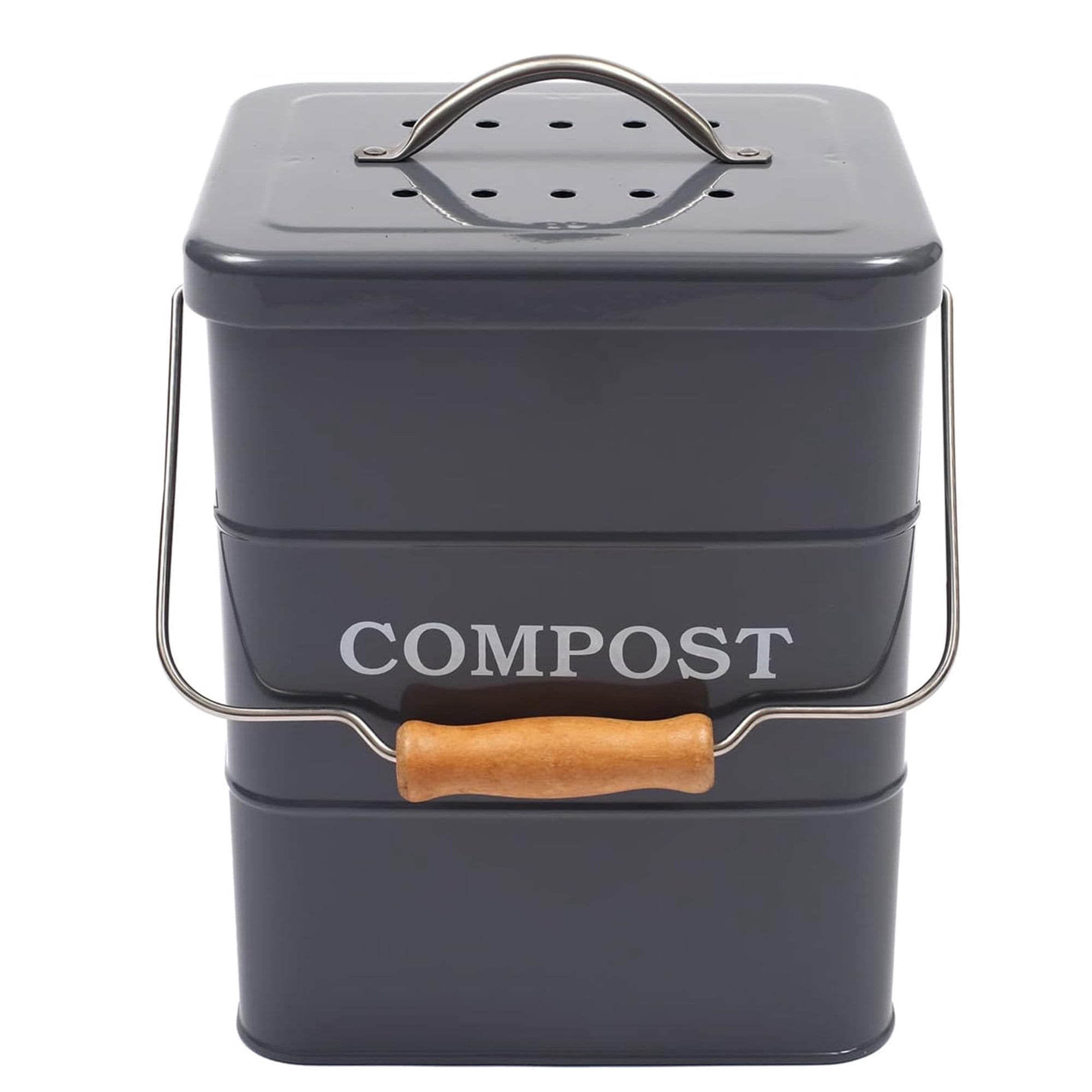 Pethiy Kitchen Compost Bin, 1 Gallon Countertop Compost Bin with Lid, Indoor Compost Bucket Includes Charcoal Filter, Small Compost Bin with Carbon Steel, Handles, Recycle Bin for Food Was