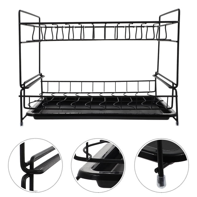 KAKOWELY 1Ud Estante De Doble Capa Para Platos Y Tazones Negro Para Cocina Organizador Multifuncional