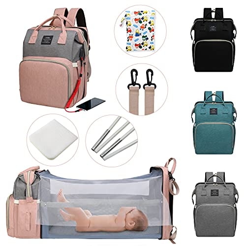 Mochila para pañales con estación de cambio, bolso de pañales plegable de viaje 7 en 1, bolso de mamá, estación de cambio de bolso de pañales multifunción impermeable