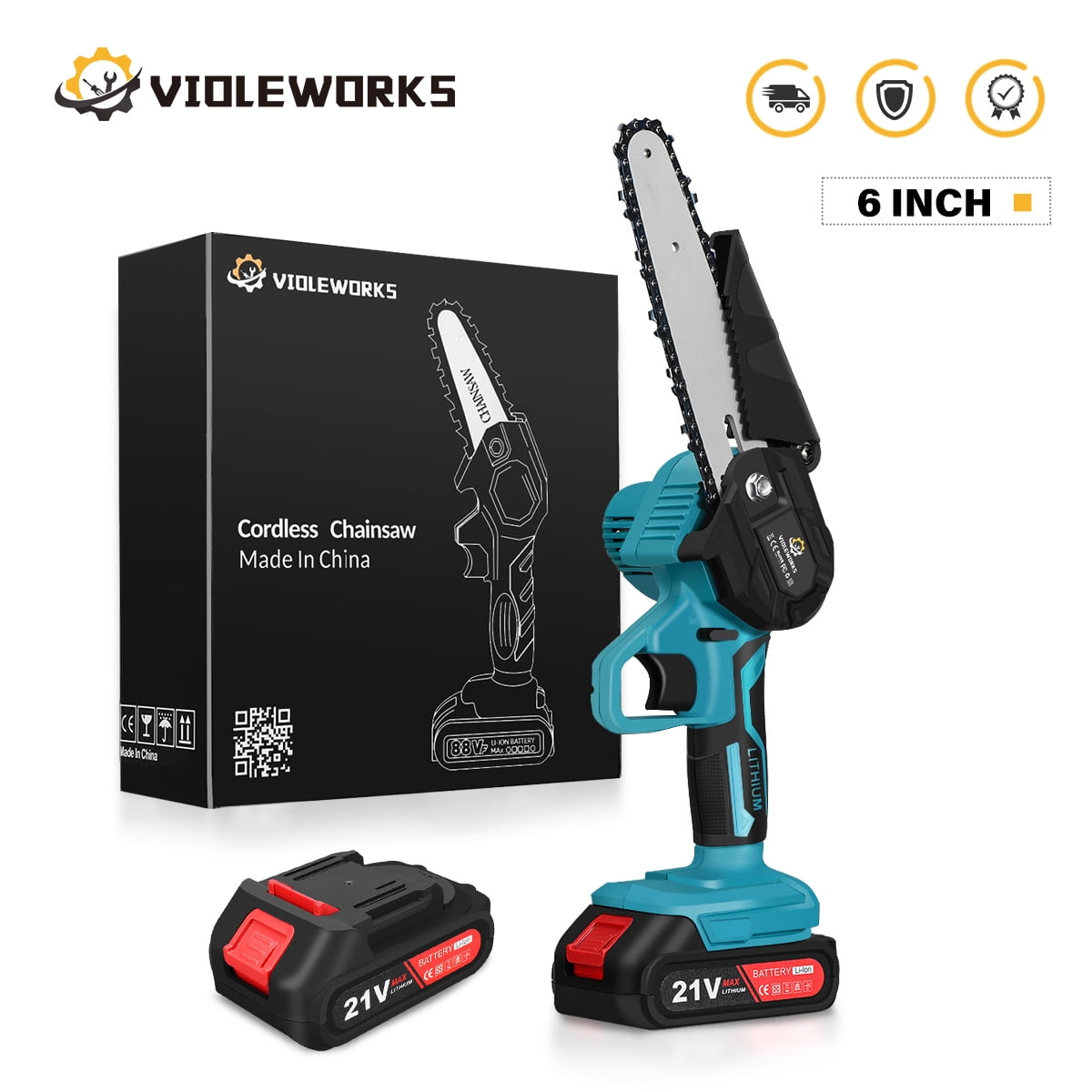 VIOLEWORKS Mini Chainsaw Cordless, Battery Powered Chainsaw, 6 inch