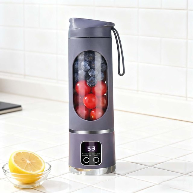 Portable Juicer, USB Rechargeable 1500mah Battery 3 Speed Cooking Machine with Display, 450ML Electric Juicer, Easy Clean Design for Smoothies, Ice Crushing, Gym, Fresh Fruit Juices (Purple)