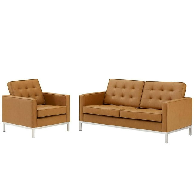 Modway Loft Ensemble Moderne de 2 Pcs en Similicuir avec Causeuse et Fauteuil, Couleur Beige