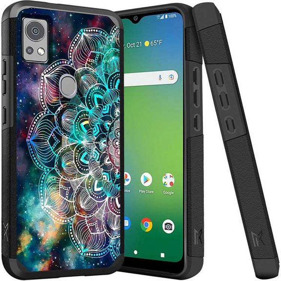 ANJ  Shockproof Dual Layer Slim Hard Case   Tempered Glass Cover Compatible with Icon 5, AT&T Motivate 4 - Mandala Galaxy