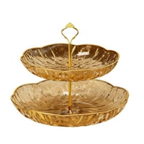 Yhmxh 2 Tier Gold Cupcake Stand, Double-tier fruit platter Dessert Display Tower with Metal Rod, Tiered Serving Tray Dessert Tower Tray for Wedding, Birthday, Tea Party, Baby Shower