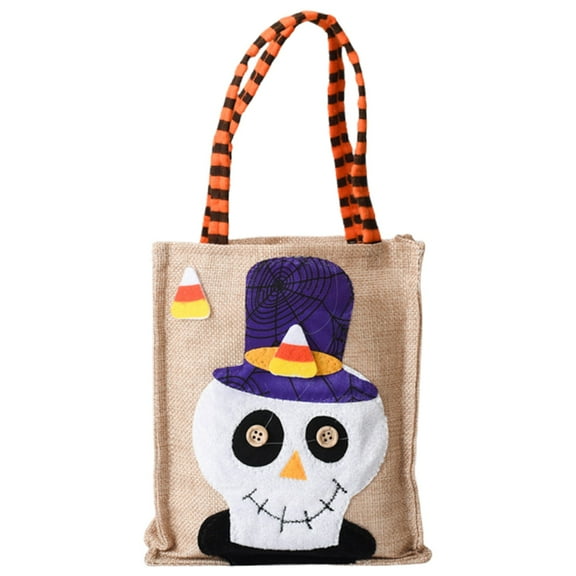 ​​ZCSKFIN Halloween Reusable Burlap Treat Bags Pumpkin Witch Skeleton Designs Festive Trick-or-Treat Candy Collection Eco-Friendly Party Favor Accessory Decorations