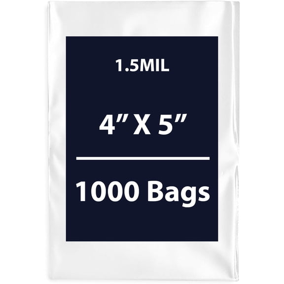Clear Flat Poly Bags, 1.5Mil 4" X 5" & 1000 Bags | Low-Density Polyethylene (LDPE), Flat Open Top Plastic Packaging Packing | Flexible and Durable Plastic Bags