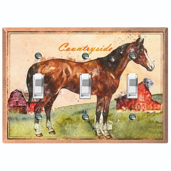 Metal Light Switch Plate Cover Cute Countryside Horse Animal Farm ANM004