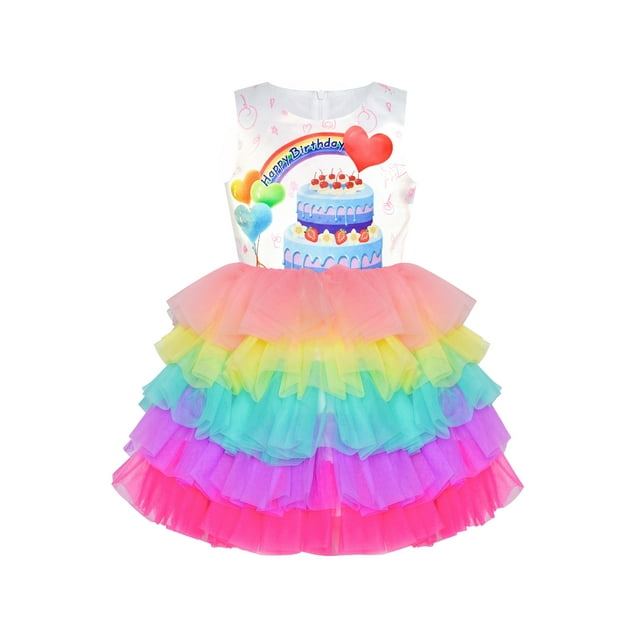 Robe Fille Anniversaire Princesse Robe à Volants Gâteau Love Heart Cadeau 6 Ans
