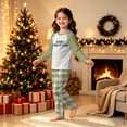 thumbnail image 2 of Matching Christmas Pajamas for Family, Ultra-Soft Cotton Holiday Pajamas, Xmas Letter Print Green Raglan White Plaid Pjs Pants, 2 of 5