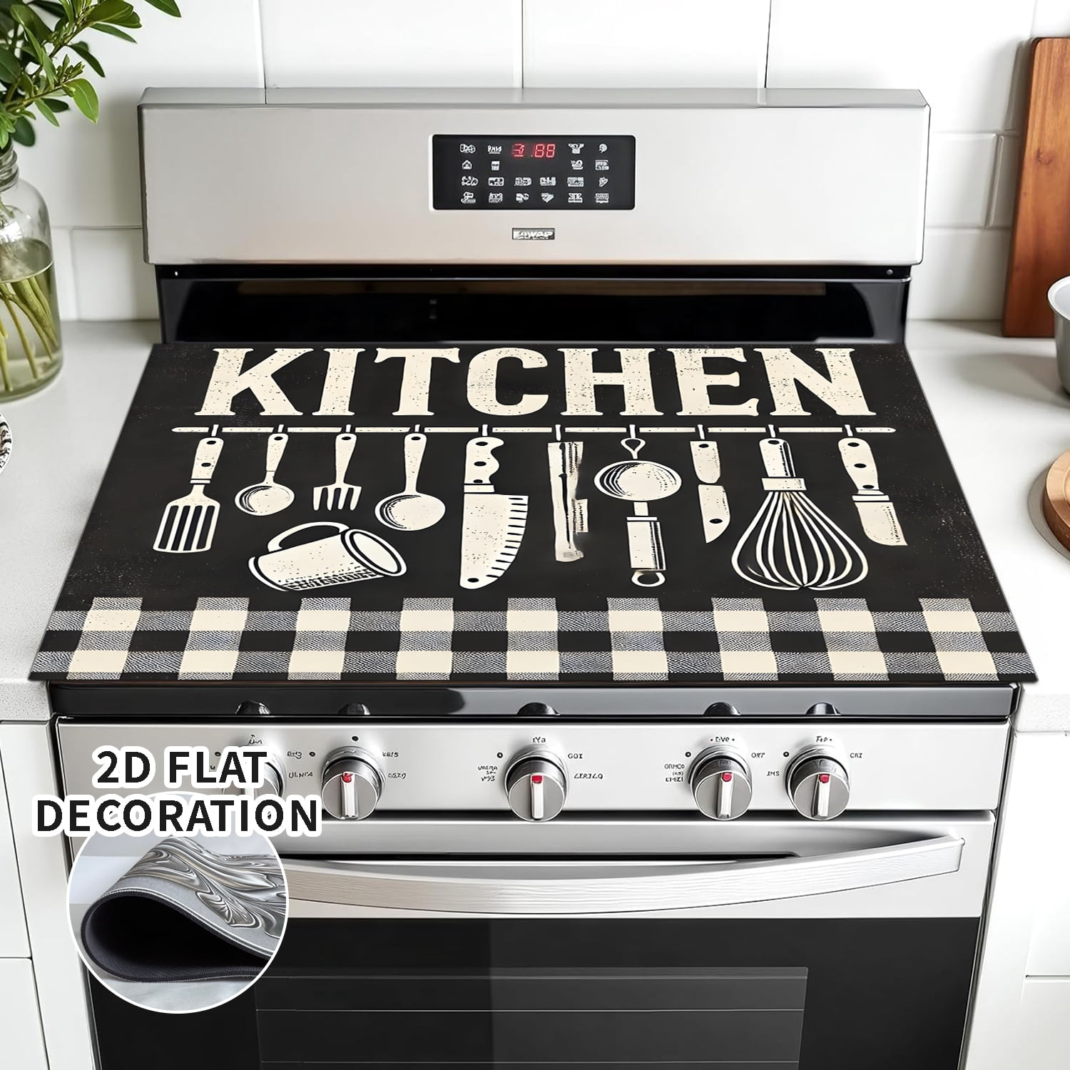 Top Cover for Electric Stove 28 "x 20 ", Checkerboard pattern ，Resistant Glass Top Stove Cover Protector, Glass Cooktop Covers, Kitchen Flat Electric Stove Top Covers