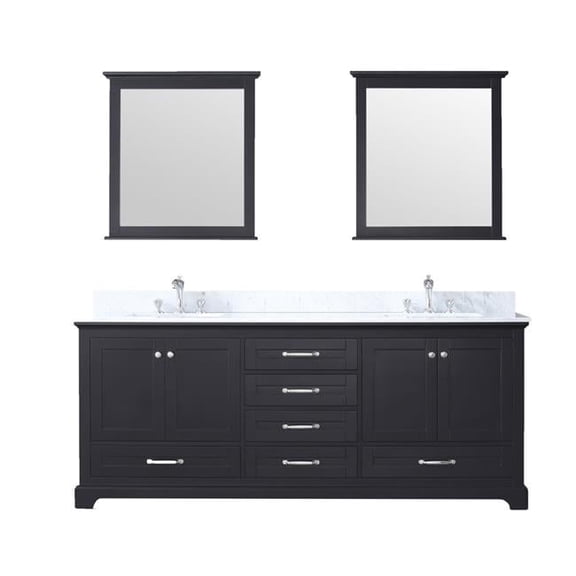 80 x 30 in. Dukes Double Vanity Set with Carrera Marble Top Ceramic Square Undermount Sinks & Mirrors - Espresso with White