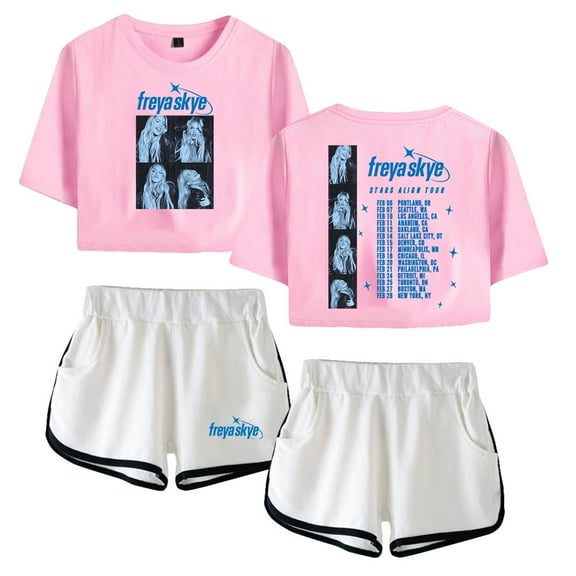 Freya Skye Stars Align Tour 2026 Short Sleeve Crop Top Shorts Two Piece Set Women's Top Sets
