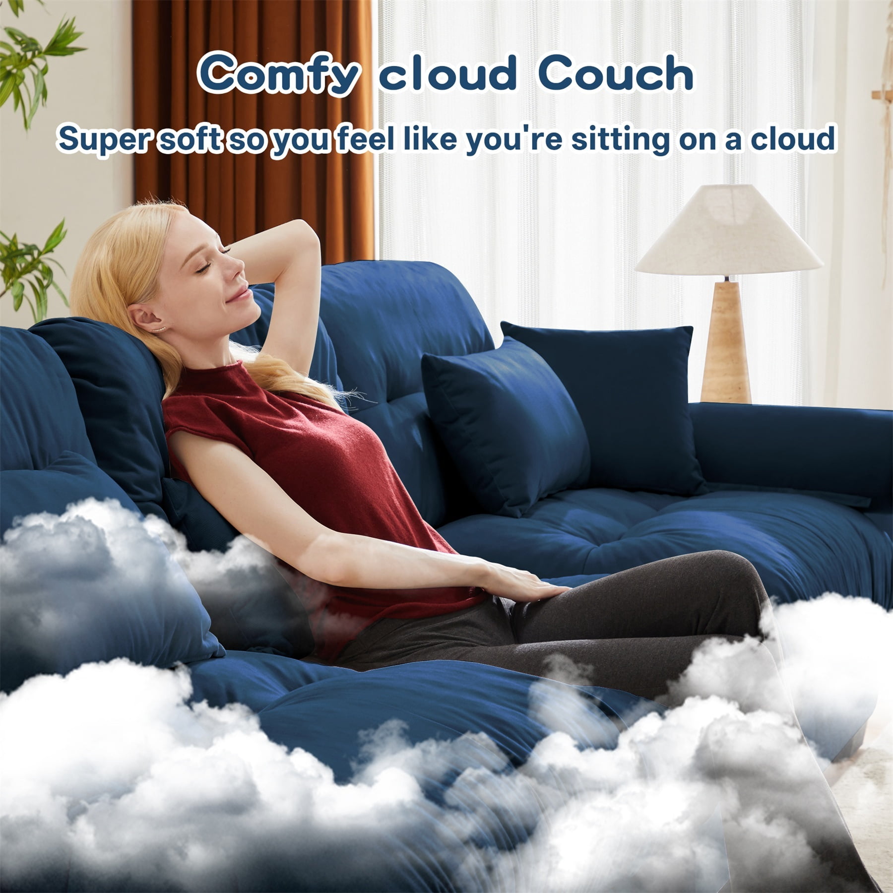 Alvantor L-Shaped Sectional Sofa 3-Seater Velvet Sofa Couch with Bolstered Armrests for Living Room, Easy Assembly Blue