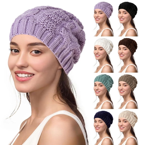 Women's Cable Knit Slouchy Beanie - Soft Warm Winter Hat for Cold Weather, Perfect for Casual Wear, Travel & Outdoor Activities-Beige
