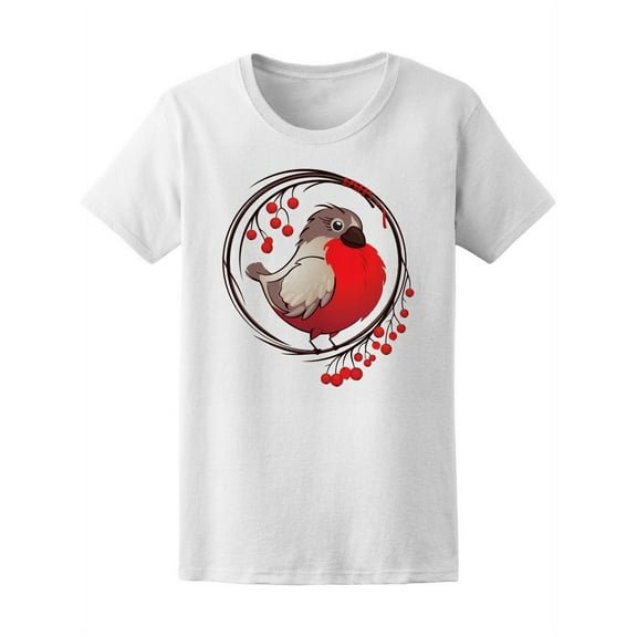 Beautiful Floral Bullfinch Bird T-Shirt Women -Image by Shutterstock, Female Small