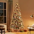 thumbnail image 6 of Favory 7.5ft Pre-lit Frosted Artificial Hinged Christmas Tree with 1398 Flocked PVC Tips,88 Pine Cones,88 Holly Berries & 500 Warm White Lights,Foldable Stand,Green, 6 of 9