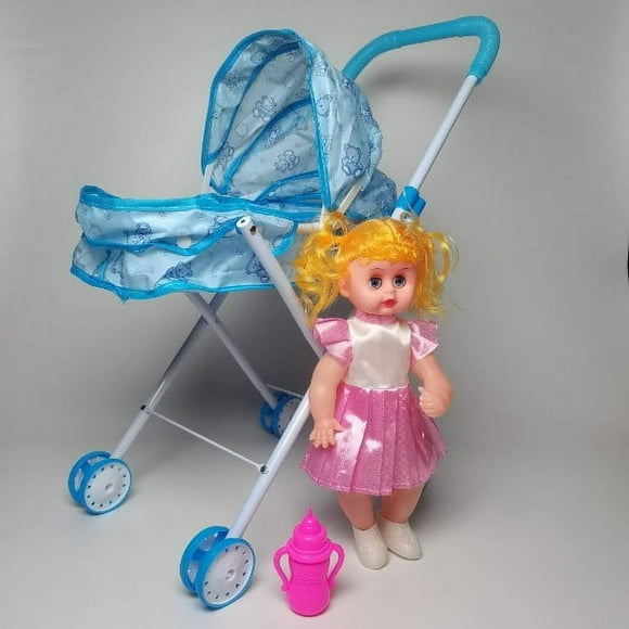 MesaSe 2023 Nouvelle Poussette pour Poupées Reborn Poussette pour Poupée Bébé pour Tout-Petits et Enfants avec Poupée+biberon Poussette Pliable pour Poupée