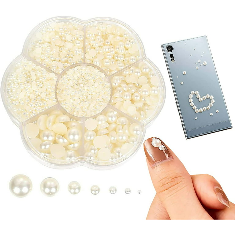Half Pearl Flatback Beads, Plastic Beads Half Pearl, Half Artificial Pearl Bead Flat Back, DIY Round Pearls Loose Bead for Nail, Size: 10 x 10 x 3 cm