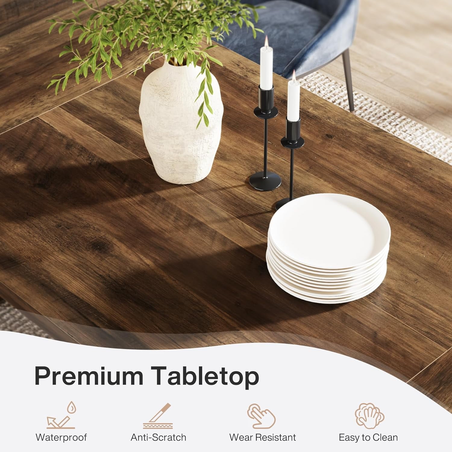 Tribesigns Wooden Large Dining Table for 6-8 People, 70.87-Inch Rectangular Farmhouse Kitchen Table,Dark Brown