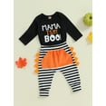 thumbnail image 3 of Musuos Newborn Boy Halloween Monster Outfit 3M 6M 12M Letter Print Long Sleeve Romper with Stripe Pants 2 Pcs Set, 3 of 9