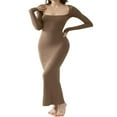 thumbnail image 1 of Femmes Robe Longue Bodycon Couleur Unie Tricoté Col Carré Robe à Manches Longues Printemps Automne Partie Club Robe Skinny, 1 of 5