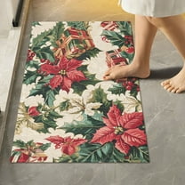 Yayeee Bath Rugs for Bathroom Floor Set of 2 Non Slip Fluffy Soft Absorbent Mat, Red Christmas Poinsettia