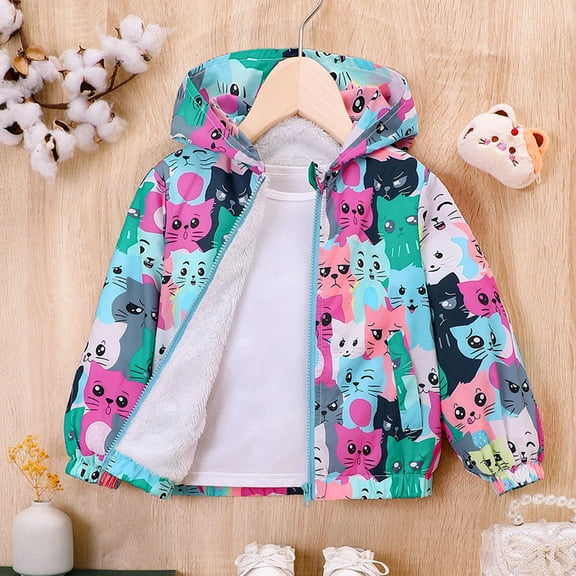 YOTAMI Toddler & Little Kid Cozy Hooded Jacket Fleece Lined Winter Zip Up Coat Cute Print Long Sleeve Girls Outerwear Jackets 4T