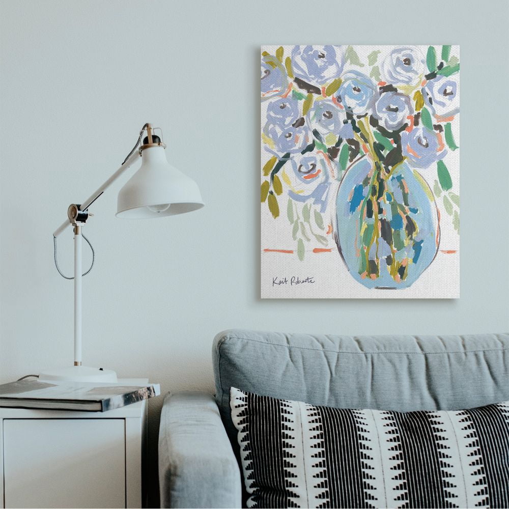 Stupell Industries Abstract Blue Pastel Floral Bouquet Organic Lines Canvas Wall Art Design by Kait Roberts, 30" x 40"