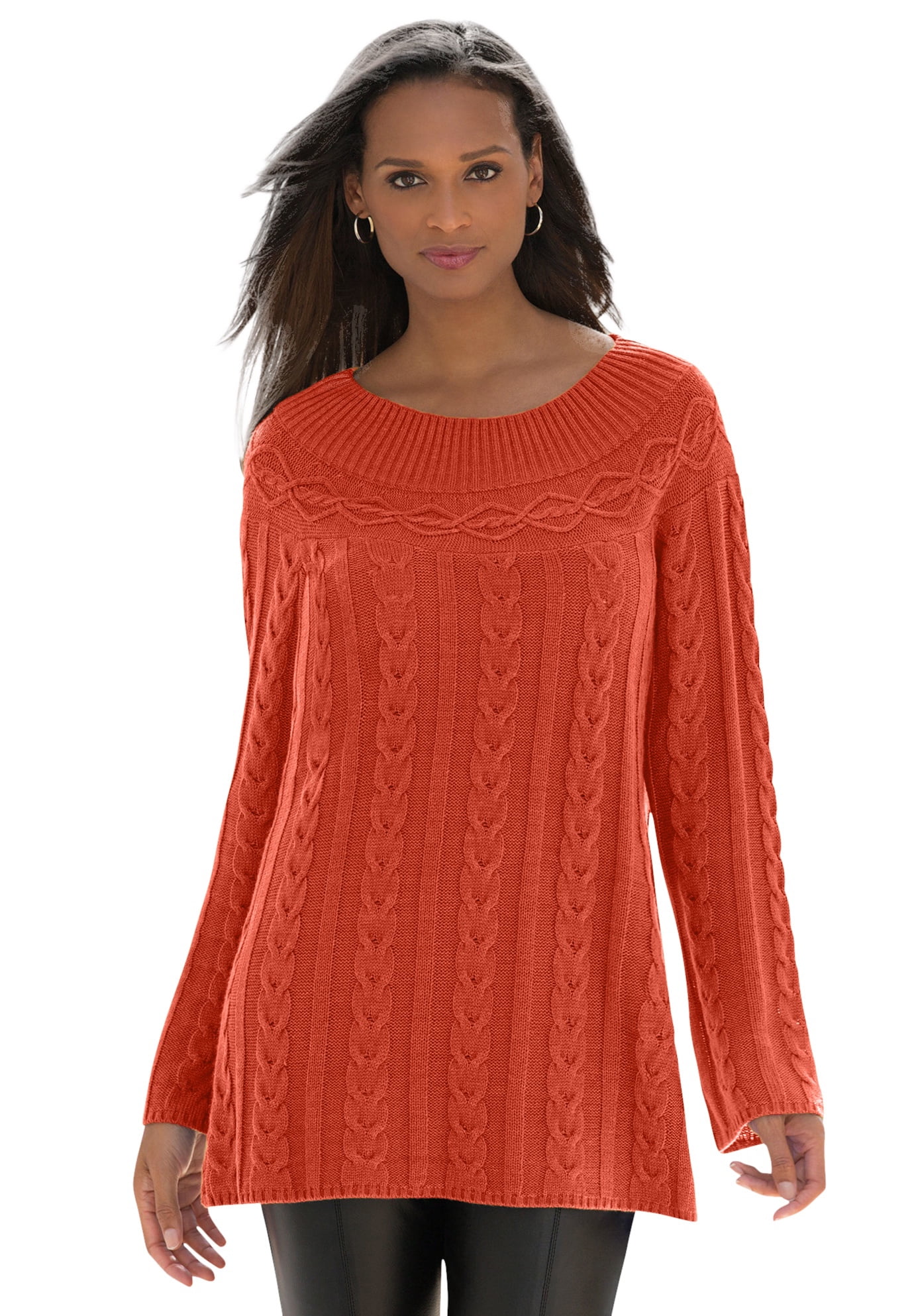 women's cable knit tunic sweater