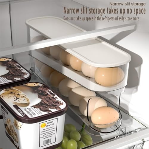 Auto Rolling Fridge Egg Organizer, Space Saving Eggs Dispenser for Refrigerator , Home Egg Holder, 1 pack