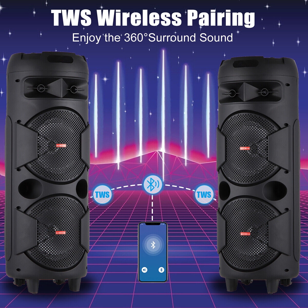 Lohoms Bluetooth Speaker Dual 6.5" Woofer Tailgate with Microphone Remote Party PA Sound System