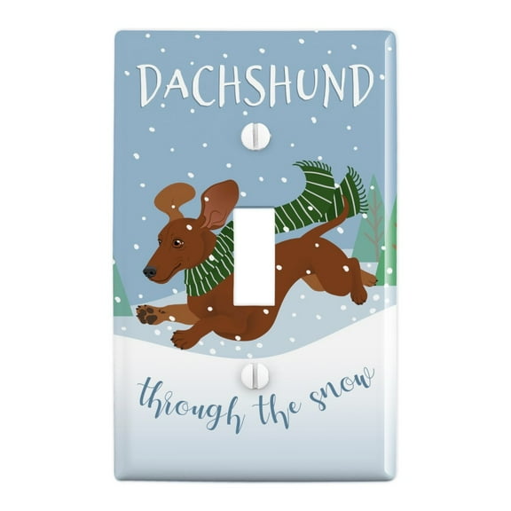 Dachshund Dashing Through the Snow Winter Christmas Plastic Wall Decor Toggle Light Switch Plate Cover