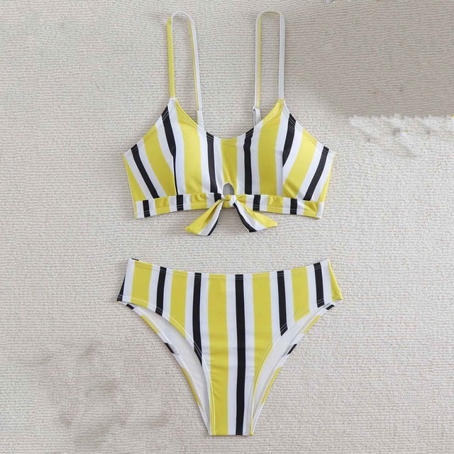 Trajes de baño Amzcrzy Tankini para mujer, trajes de baño, trajes de baño, bikini, moda, cómodo bikini estampado, traje de baño de color liso para mujer, conjuntos de bikinis amarillo, S