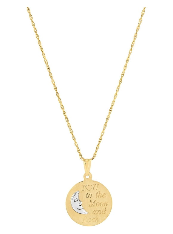 Brilliance Fine Jewelry 10K Gold Round Moon Disk with "I Love You To The Moon and Back" Pendant on 18" Gold Filled Chain