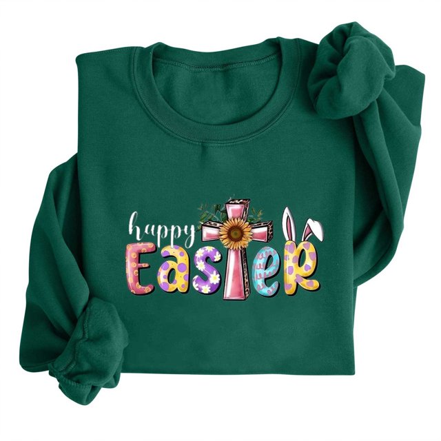 EGNMCR Easter T-Shirts Imprimés pour Femmes T-Shirts Graphiques T-Shirts pour Femmes T-Shirt à Col Rond pour Femmes Easter Imprimé à Manches Longues Chandails T-Shirts pour Femmes