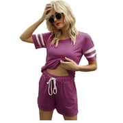 Enjoyfashion Women's Pajamas Sets 2 Piece Soft Sleepwear Loungewear Short Sleeve Pj Sets with Pockets